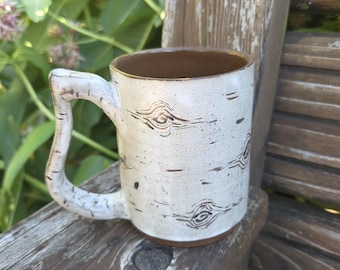 Aspen or Birch Bark functional handmade ceramic coffee or tea mug
