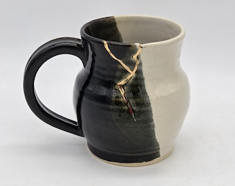 Handcrafted Ceramic Coffee or Tea Mug: Wabi Sabi Kintsugi Inspired with Real Gold