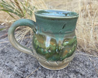 Handmade Ceramic Mug, Blue and Green with texture
