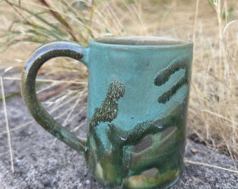 Handmade Ceramic Mug, two tone green gloss and satin matte