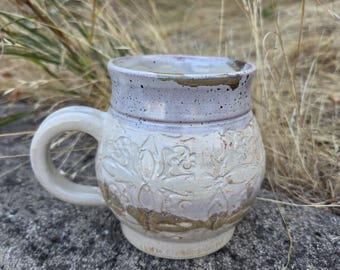 Handmade Ceramic Mug, brown, yellow and tan