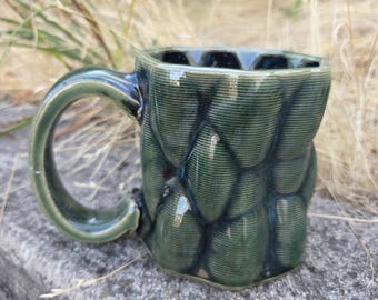 3D Printed Ceramic Mug: High Fired Stoneware with Green Glaze