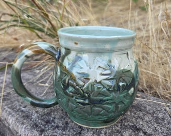 Handmade Ceramic Mug, white and green
