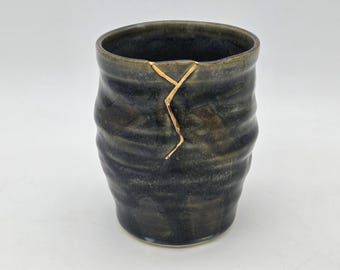 Handcrafted Ceramic Tumbler: Wabi Sabi Kintsugi Inspired with Real Gold