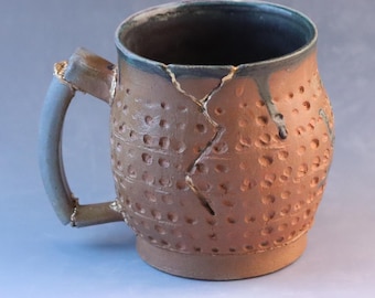 Handcrafted Ceramic Coffee Mug, Wabi Sabi Kintsugi with Real Gold