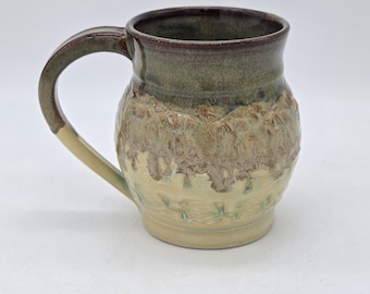 Handmade Kintsugi Inspired Ceramic Mug, brown, yellow and tan, Simulated 22k Gold Repair