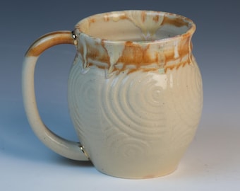 Handmade Kintsugi Inspired Ceramic Mug: Orange Cream Wabi Sabi with Gold Luster