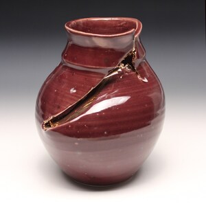 Kintsukuroi Watermelon Pot Zero Waste Sustainable Art Pink and Green 18KT Gold Kintsugi Repaired Ceramic Pot Zen Art Wabi Sabi
