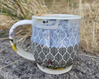 Handmade Ceramic Mug, white, black and tan