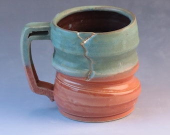 Kintsugi, Wabi Sabi inspired functional handmade ceramic mug with decorative real 22k gold repair