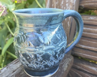 Handmade Ceramic Mug, highly textured, blue with texture