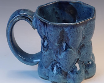 3D Printed Ceramic Mug: High Fired Stoneware with Blue Black Glaze