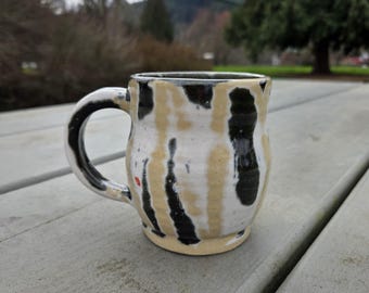 Handmade Ceramic Coffee Mug: Black, White and Clear Glaze