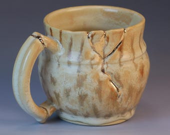 Handmade Kintsugi Inspired Ceramic Mug: Wabi Sabi Gold Luster