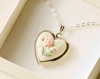 Floral Personalized Locket Necklace with Photos - Mom Gift Daughter to Mother Girlfriend Anniversary - Christmas gift