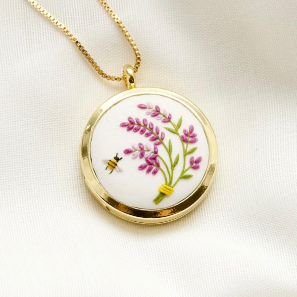 Bumble Bee and Lavender Necklace - Personalized Locket Gift for Mom Daughter Son Sister or Best Friend - Photos Included