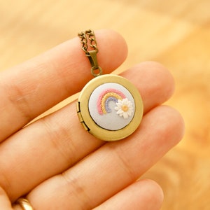 Personalized Rainbow Daisy Locket Pendant - Birthday Gift for Daughter - Christmas gift photo necklace