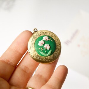 Personalized Orchid Locket Necklace, Polymer Clay Floral, Mother's Day Gift