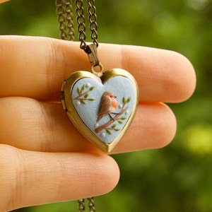 Robin necklace with 2 photo inside Personalized necklace Christmas gift for mom Daughter gift for mother necklace Sympathy heart locket