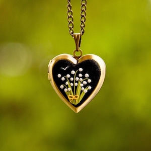 Lily of the valley necklace with 2 photo inside Personalized necklace Mother&#39;s Day gift for mom Daughter gift Mother necklace Heart locket