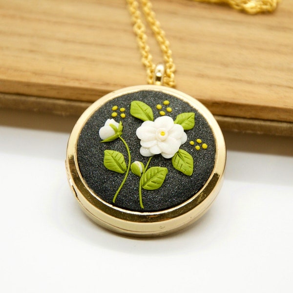 Gardenia Necklace - Secret Message Locket - Moms Birthday Gift - Wifes Anniversary Present - Daughter to Mother- Aunt Sister Grandma