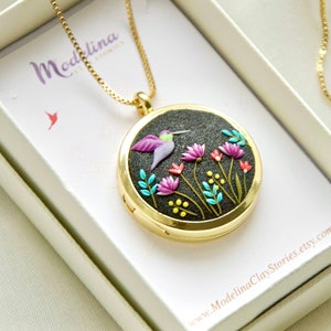 Personalized Locket with Hummingbird and Wildflowers Birthday Gift for Mom Son Unique Keepsake