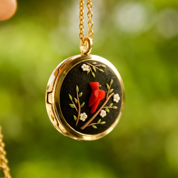 Cardinal Locket Necklace: Personalized Photo Keepsake, Sympathy Gift