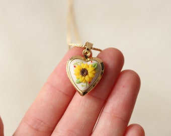 Minuscule or tournesol Photo médaillon vintage Style jardin Boho Boho collier mariage demoiselle d'honneur cadeau femme médaillon souvenir cadeau de Noël