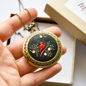 Personalisierte Mutter Weihnachtsgeschenk Rot Kardinal Vogel Medaillon Mama Geschenk Halskette mit Foto Nachricht innen Tante Oma Schwester Freund In Erinnerung