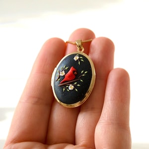 Collier cardinal en or personnalisé avec photos à l'intérieur En mémoire de lui Cadeau pour mère Cadeau de sympathie pour elle Noël Bijoux pour maman Perte de papa
