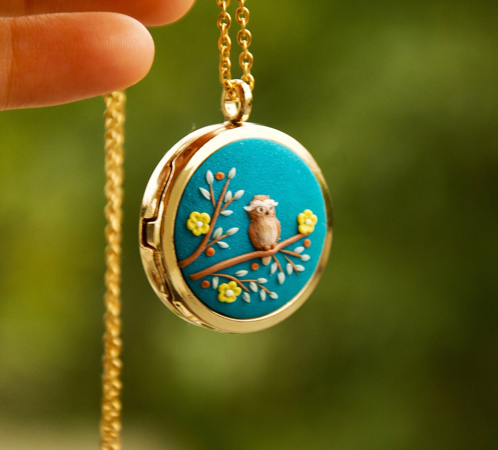 Locket Necklace With a Owl in a Tree Locket With Photos/text Etsy