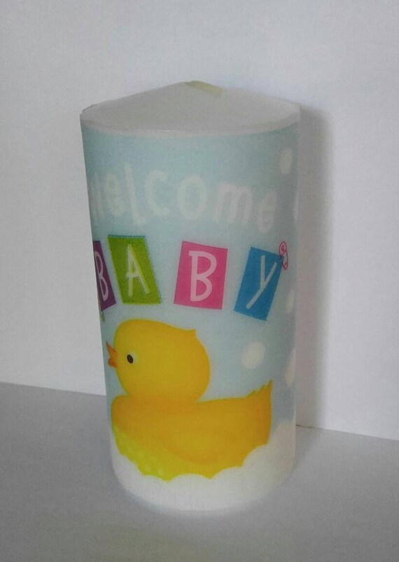 Gender Neutral Baby Gift Neutral Nursery Decor Welcome Baby 3x6 Pillar Candle Baby Shower Decor