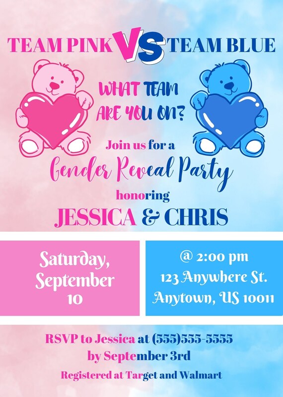 Custom Gender Reveal Party Invitation Digital or Printed Etsy