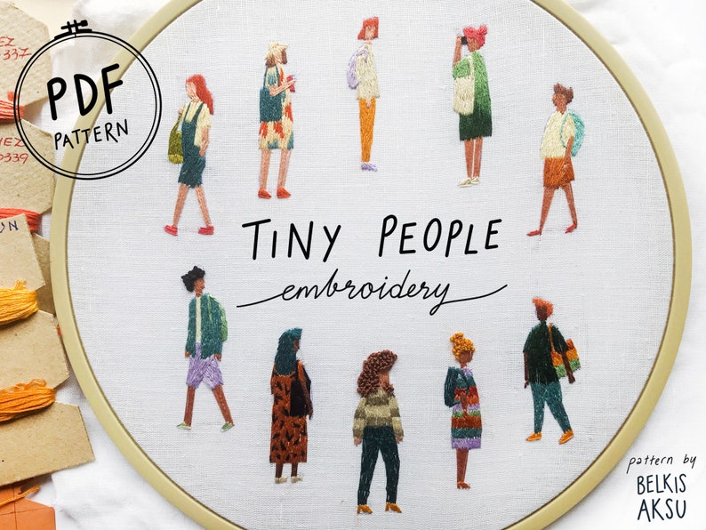 Modern Embroidery Pattern, Doll Embroidery Design, Beginner Hand Embroidery Pattern, DIY Doll, Colorful Modern Art, Illustrated Tiny People image 1