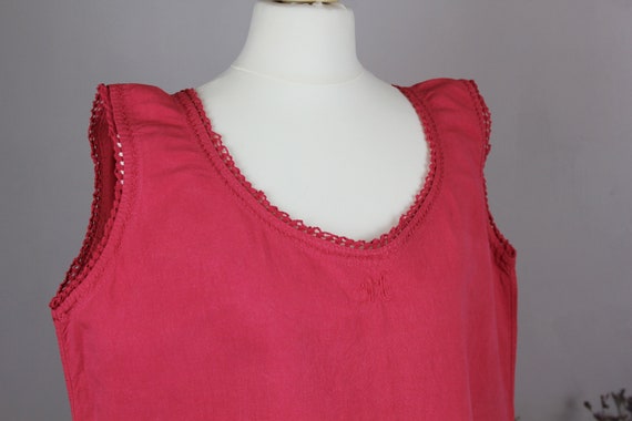 Dress - Old linen shirt pink red L