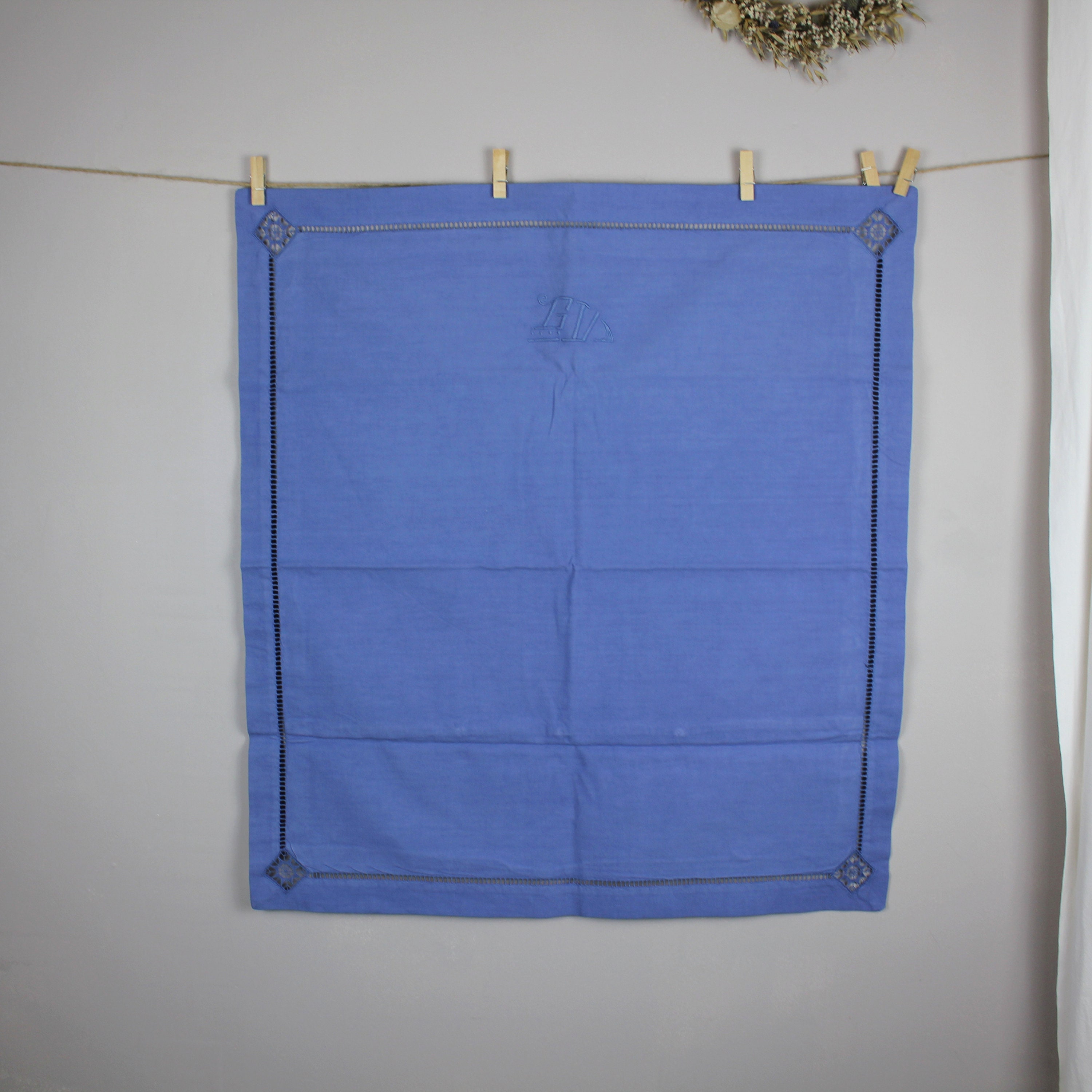 Vintage Taie d'oreiller Ancienne Teinte Bleue