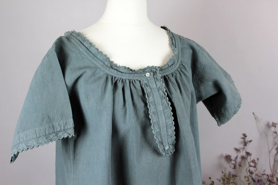Dress - Old linen shirt green grey