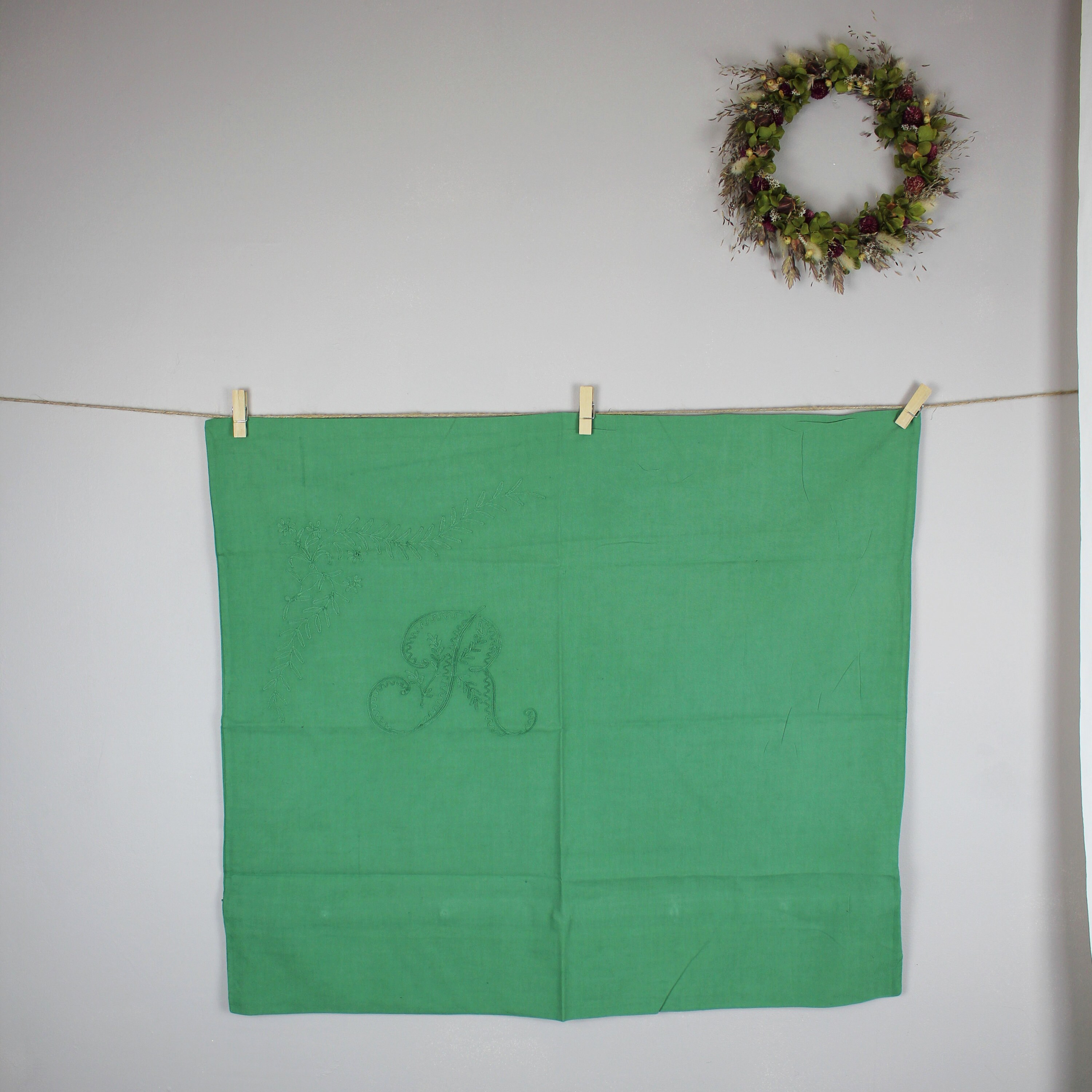 Vintage Taie d'oreiller Ancienne Teinte Verte