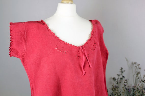 Dress - Old linen shirt pink red S