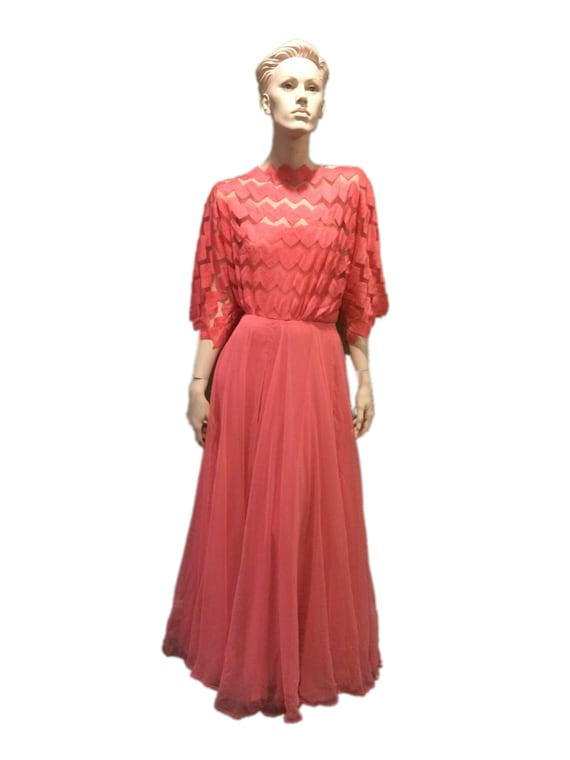 coral lace overlay dress rue21 Coral Full Length Backless Maxi Dress w Crochet Lace Overlay - Gently Used