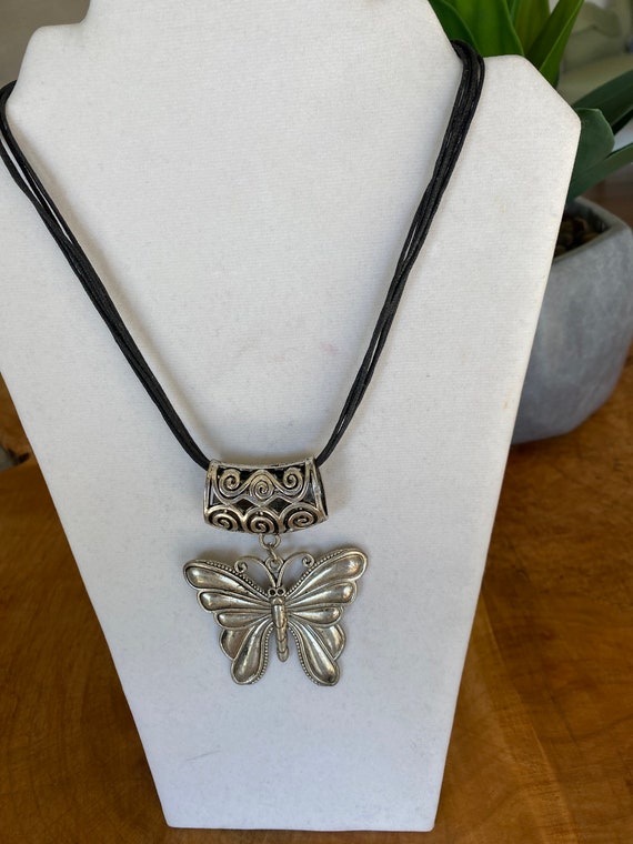 Large Butterfly Mid-century Pendant Necklace on S… - image 3