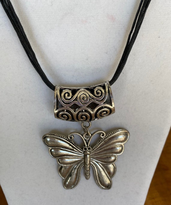 Large Butterfly Mid-century Pendant Necklace on S… - image 1