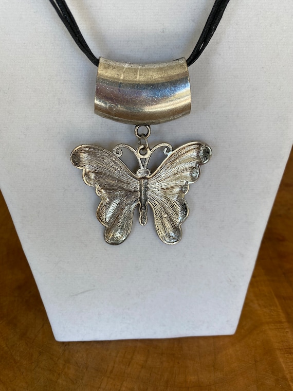 Large Butterfly Mid-century Pendant Necklace on S… - image 2