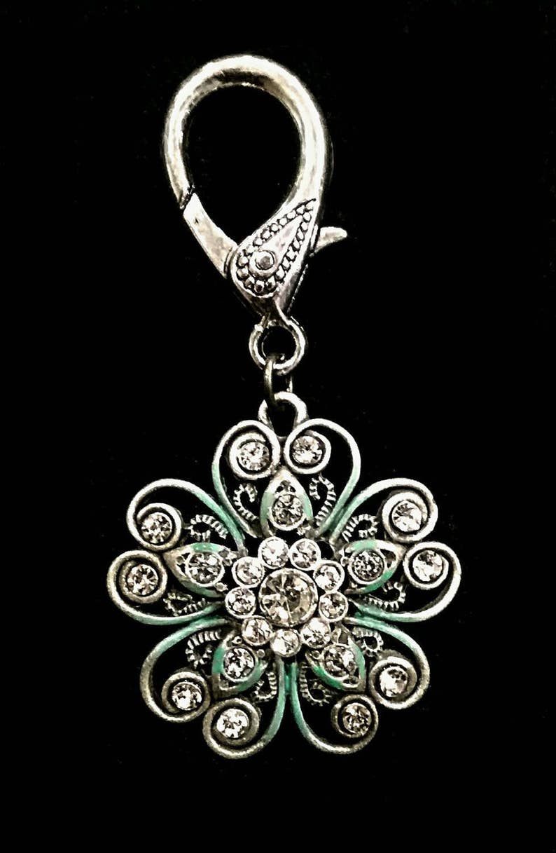 rhinestoned flower charm purse charm horse bling bridle clip pony charm bridle charm bridle accessory Teal and silver horse charm