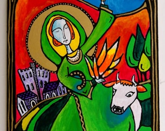 Saint Brigid of Kildare,  Art Print, Dancing Monk Series