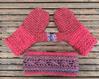 Winter Cranberry Headband and Mitts Set - Crochet Pattern - One Size