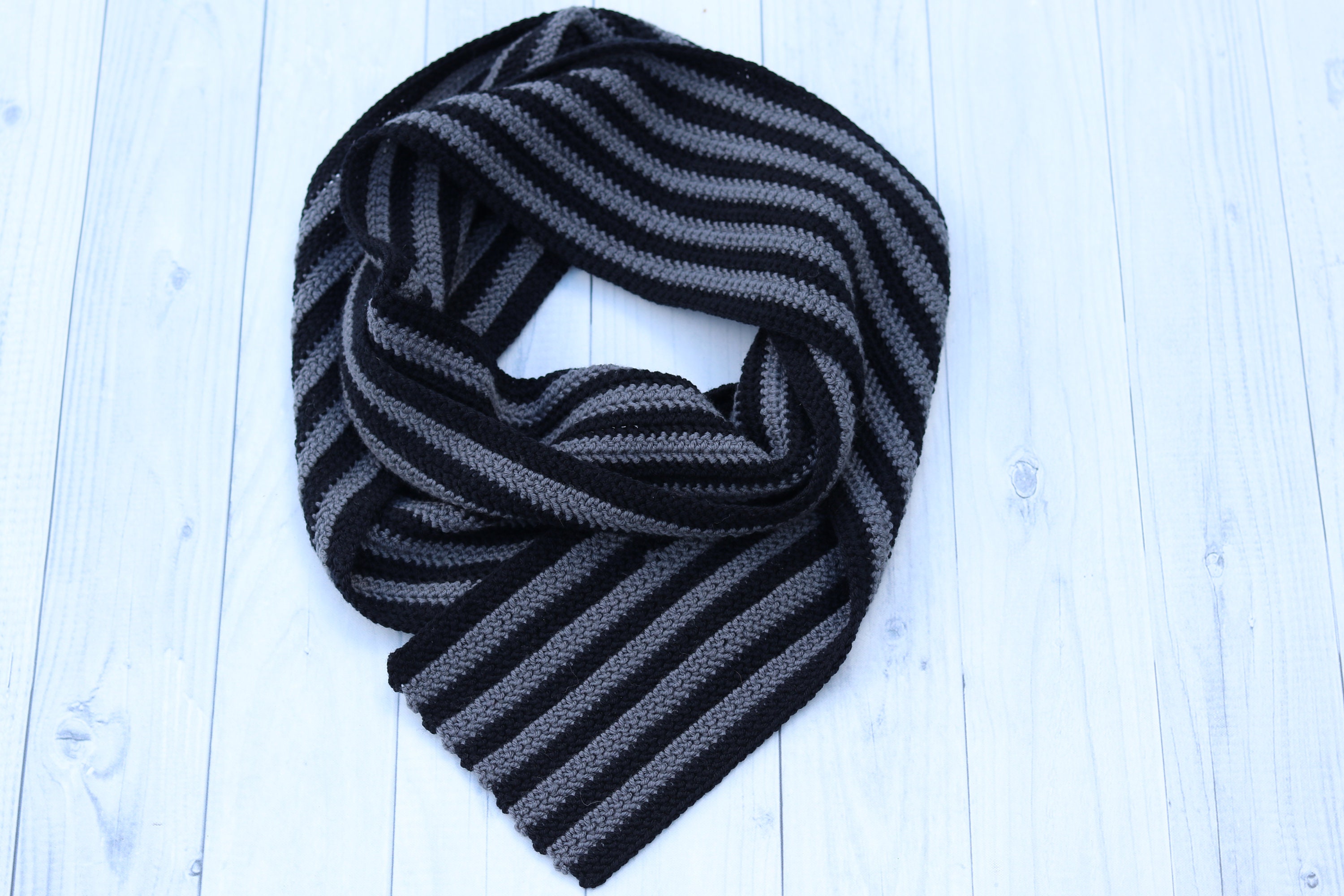 Black and Grey Striped Scarf - Etsy