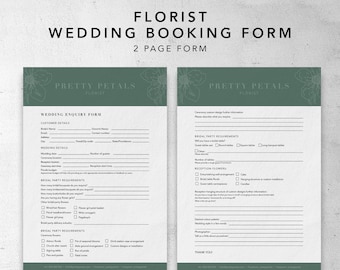 Florist Wedding booking form | Florist order forms | Wedding order forms | Florist templates | Inquiry form