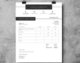 Photography Invoice template | Invoice design | Receipt template | MS Word and Photoshop invoice