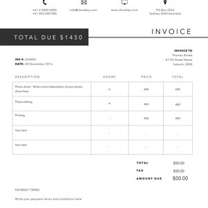 Photography Invoice template Invoice design Receipt template MS Word and Photoshop invoice image 3